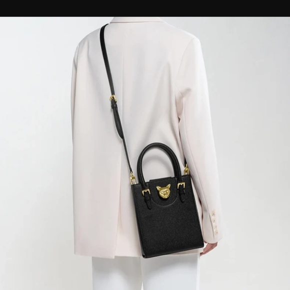 Bafelli Universe Cat Leather Mini Satchel Gold Zeus Emblem Luxury Bag - Picture 3 of 16